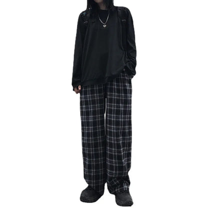 saferido Spring Men Pants Black Women Plaid Trousers Casual Oversize Loose Wide Leg Trouser Harajuku Hip-hop All-match Streetwear S-4XL