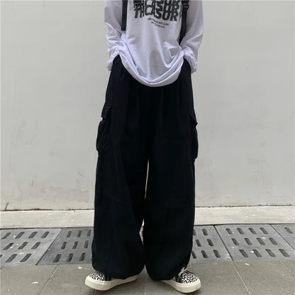 saferido Khaki Cargo Pants Men Elastic Waist Baggy Trousers Fashion Overalls Oversized Bottoms Summer Vintage Male Y2K Clothes Streetwear