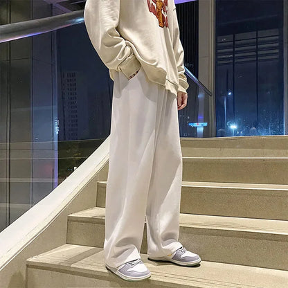 saferido Black Men's Sweatpants Loose Straight Casual Mopping Pants Spring Solid Color Versatile Oversized Wide Leg Sports Trousers 3XL