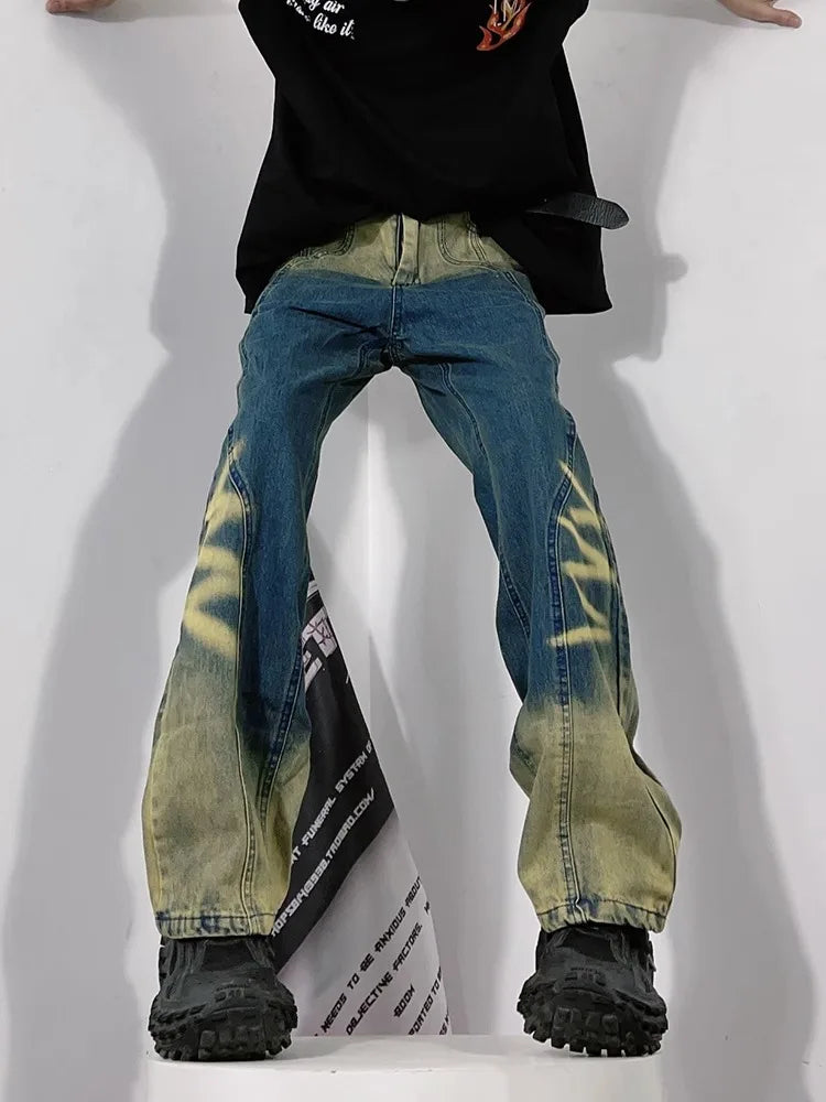 saferido American High Street Gradient Washable Old Jeans Men Loose Straight Sleeve Couple Pants Fashion Brand Premium Feel