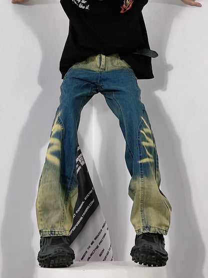 saferido American High Street Gradient Washable Old Jeans Men Loose Straight Sleeve Couple Pants Fashion Brand Premium Feel