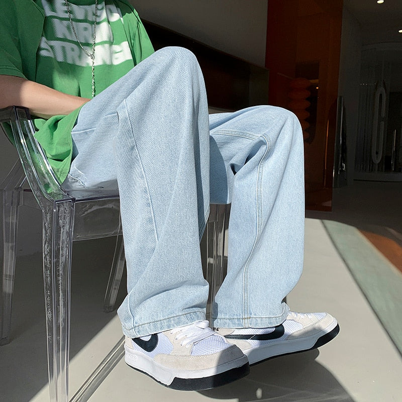 4 Colors Baggy Jeans Men Fashion Casual Wide Leg Jeans Men Streetwear Loose Hip Hop Straight Denim Pants Mens Trousers M-2XL