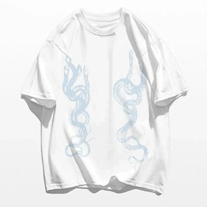 saferido Men's Casual T-Shirt Fashionable Trendy Hip-Hop High Street Y2k Retro Snake Pattern Loose Cotton Top 2024 Spring And Summer