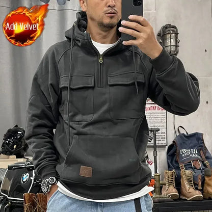 saferido Male Clothes 90s Vintage Hoodies Sweatshirt for Men Half Zip Green Aesthetic Hooded Cheap Harajuku Fashion Winter Loose New in S