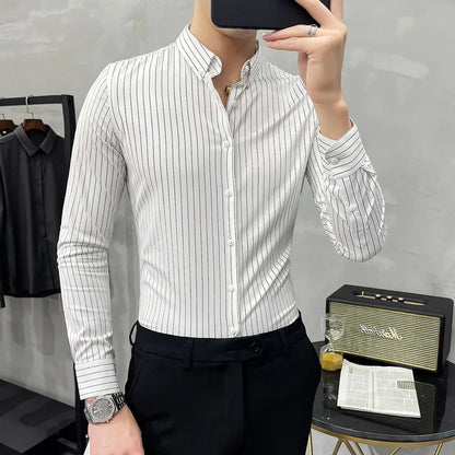 Striped Shirt Mens Spring New British Style Business Casual Long Sleeve Iron-Free Anti-Wrinkle Dress Shirt Mens Clothing