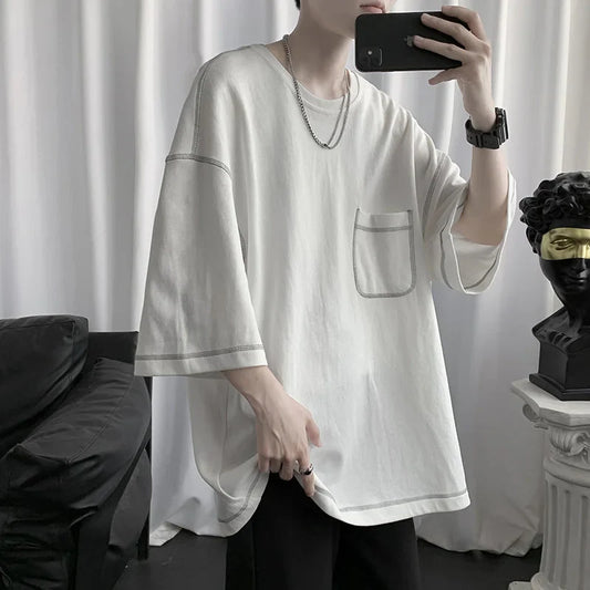 saferido Summer Men's Round Neck Casual T-Shirt Short Sleeve Loose Popular White/black T Shirts Oversized Style Tshirts M-2XL