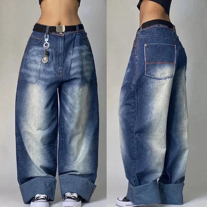 Y2K New Fashion Embroidered Solid Color Jeans Men Street Harajuku Hip Hop Gothic Casual Jeans Couple High Waist Wide Leg Pants