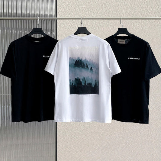 T-Shirts Men's High Street Hip Hop Loose Tees  Oversize Unisex 100% Cotton back landscape print T-Shirt