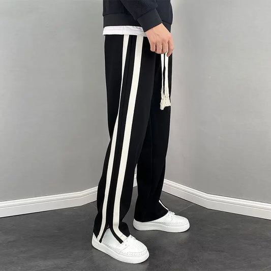 saferido New Spring and Summer Fashion Hong Kong Style Split Wide Leg Casual Loose Fashion Brand Sports Straight Sleeve Men's Pants