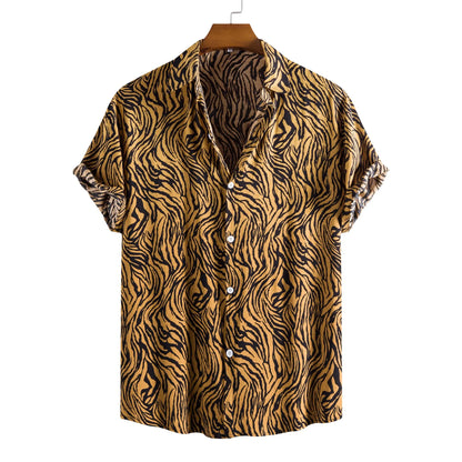 Leopard Floral Shirt Men Camisa Masculina Brand Slim Fit Short Sleeve Hawaiian Shirt Men Party Beach Casual Shirts Male 5XL