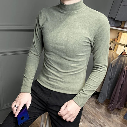 saferido Casual Men High Quality Spring and Autumn Solid Color Half A Turtleneck Long Sleeve Slim Base Shirt Men's Double-Faced Pile