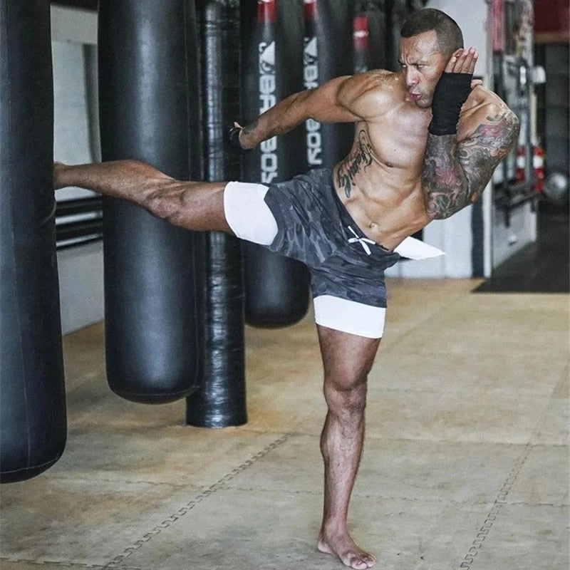 Gyms Fitness Shorts Men Summer Sportswear 2 In 1 Double-deck Compression Shorts Male Tracksuits Track Joggers Short Pants