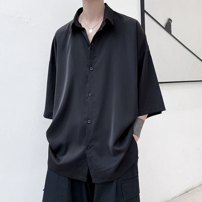 Summer Men Shirt Short Sleeve Solid Color Shirts For Man Vintage Harajuku Casual Oversized Blouses Fashion Men's Clothing