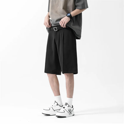 saferido Korean Men's Suit Shorts Summer New Loose Straight Ice Silk Shorts Fashion Large Casual Capris Black Grey Sports Pants 5XL