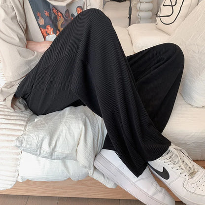 saferido Summer Pleated Pants Men Oversized Gray Black Casual Trousers Men Japanese Streetwear Loose Wide Leg Pants Mens Ice Silk Pants
