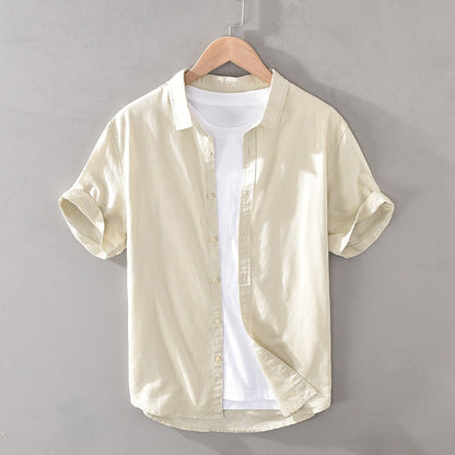 Cotton Linen Shirts For Men Casual Short Sleeve Tops Oversize Solid White Turn-Down Collar Tee Male Summer Vacation Clothing