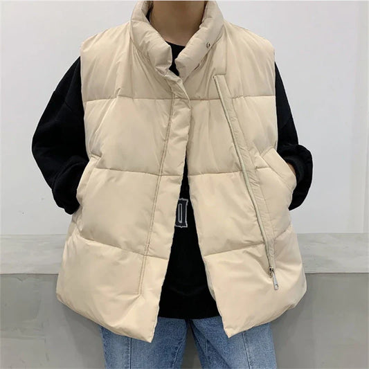 saferido Casual Men Waistcoat Loose Stand Collars Sleeveless Zipper Vest Coats Autumn Winter Korean Chic Streetwear Man Coats