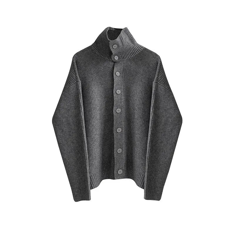 Winter Clothing Men's Luxury Knitted Jacquard Turtleneck Cardigan Sweatercoat Long Sleeve Casual Buttons Solid Color Coat
