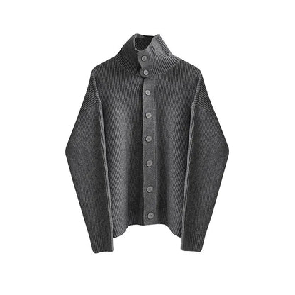 Winter Clothing Men's Luxury Knitted Jacquard Turtleneck Cardigan Sweatercoat Long Sleeve Casual Buttons Solid Color Coat