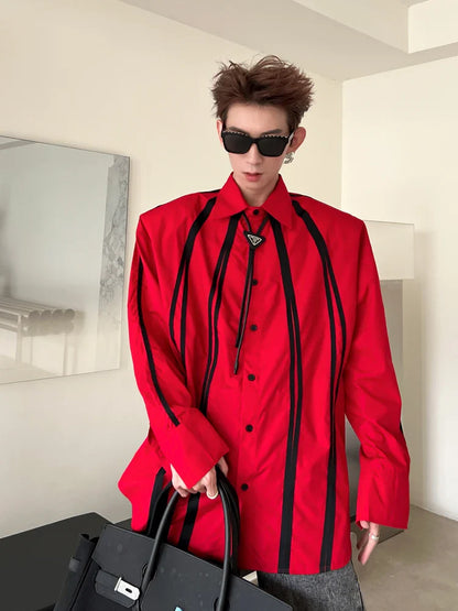 saferido Fashion Korean Spring New Long Sleeve Men turndown collar T-shirt Round Collar White Black Red Solid Color Shirts For Male