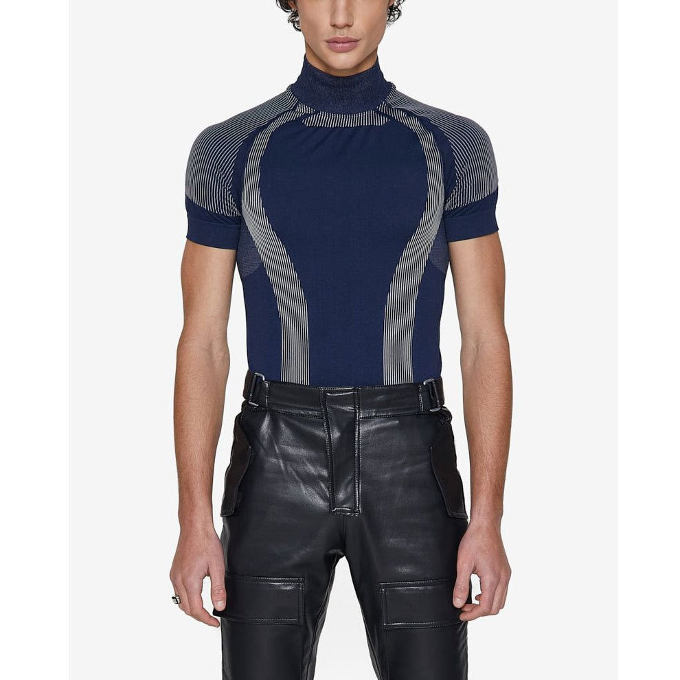 Men's Fashion Long Sleeve T-shirt Elastic T-Shirts Turtleneck Male Contrast Color Tops New Stripe Spliced Clothing