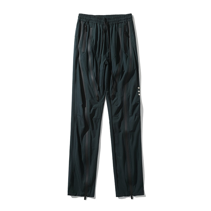 Front Double Zipper Straight Loose Vibe Style Mens Casual Trousers Drawstring Black Multi-pockets Oversized Couple Track Pants