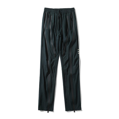 Front Double Zipper Straight Loose Vibe Style Mens Casual Trousers Drawstring Black Multi-pockets Oversized Couple Track Pants