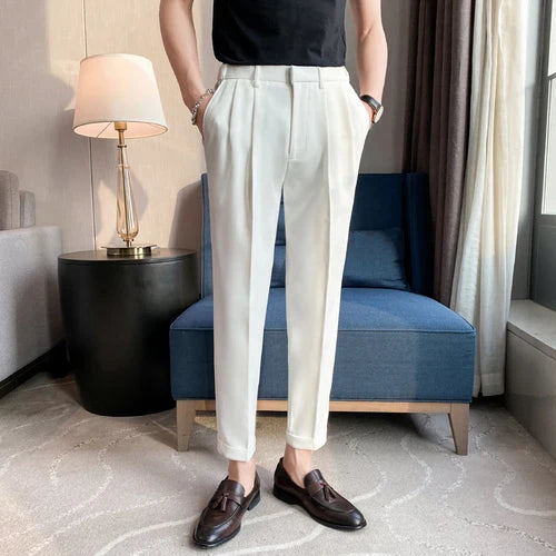 saferido Men High Quality Black Gray Dress Suit Pant Spring Man Pants Korean Slim Fit Men Casual Ankle Length Pants Streetwear 36