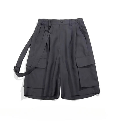 Summer Street Mens Two Piece Set Retro Striped Pocket Shirt+casual Wide Leg Tooling Shorts Sets Japanese College Couple Set