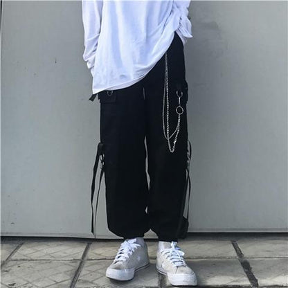 Men's Sets Black Cargo Pants Men's Shirt Kit Long Sleeve Shirts Korean Streetwear Hip Hop Harajuku Spring