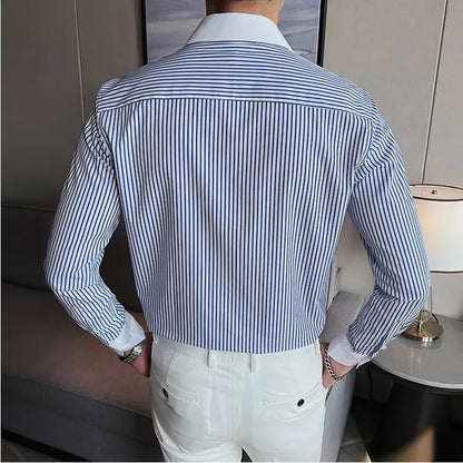 saferido  Men's Spring High Quality Business Long Sleeve Shirts/Male Slim Fit Lapel Office Dress Shirts Hombre Casual Chemise de luxe