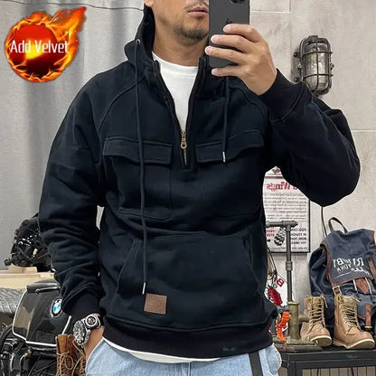 saferido Male Clothes 90s Vintage Hoodies Sweatshirt for Men Half Zip Green Aesthetic Hooded Cheap Harajuku Fashion Winter Loose New in S