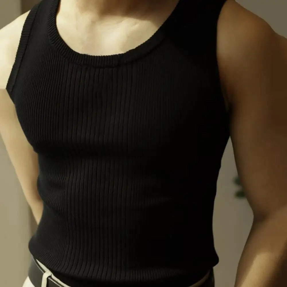 Men Summer Vest Ribbed Tank Top Men's Ribbed Knitted Summer Vest Slim Fit Sleeveless Tank Tops for Casual Activewear Fitness Gym