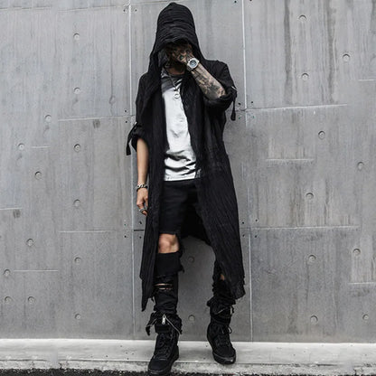saferido Spring and Summer Men's Black Harajuku Mid Length Loose Casual Long Sleeve Shirt Stage Costume Halloween Costume