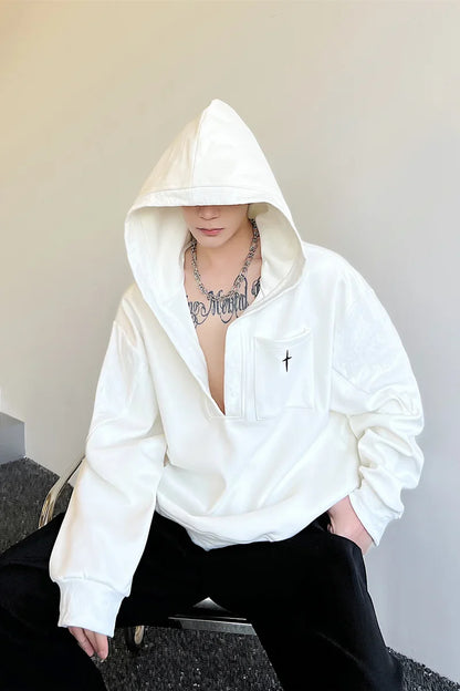 saferido Korean Spring Streetwear Collar black white Sweatshirt Men Spring Korean Loose Trendy Casual Coat Male Hoodies Sweatshirts