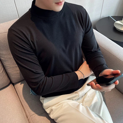 saferido  New Style Male Spring High Quality Slim Casual Long Sleeve T-shirts/Men Fashion High Collar Pure Color Leisure T-shirt 3XL