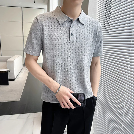 saferido British Style Men's Summer Casual Hollow Out Short Sleeves Polo Shirts/Male Slim Fit Knitting Polo Shirts S-3XL