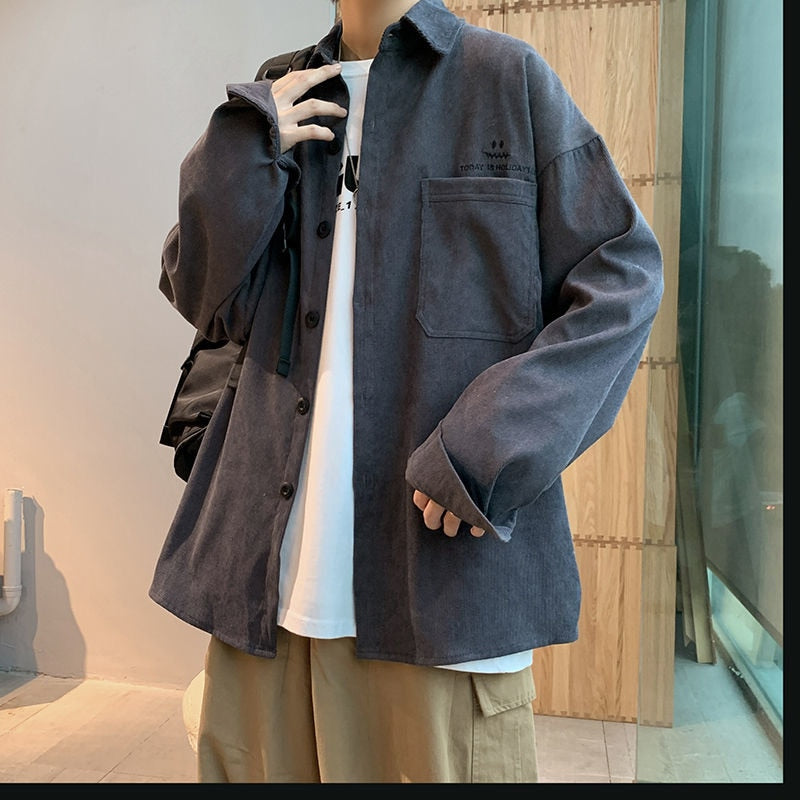 New Men's Casual Shirts Long Sleeve Oversized Vintage Graphic Male Blouses Tops Fashion Spring Clothing