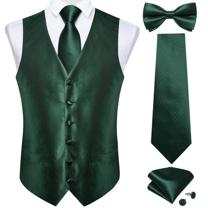 Men Black Paisley Vest Necktie Bowtie Pocket Square Cufflinks Dress Set Classic 5 PCS Business Waistcoat for Man