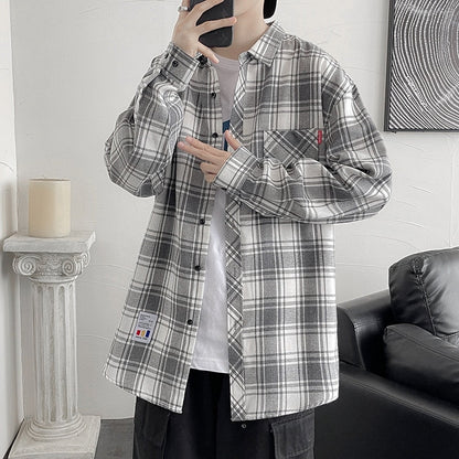 Spring New Oversize Retro Plaid Blouses Male High Quality Long Sleeve Cotton Plaid Shirts Hip Hop Flannel Checked Shirts Men