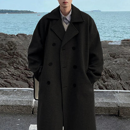 saferido Men's Mid-Length Lapel Collar Coat 2024 Autumn And Winter High-End German Retro Elegant Loose Windbreaker Men's Oversize