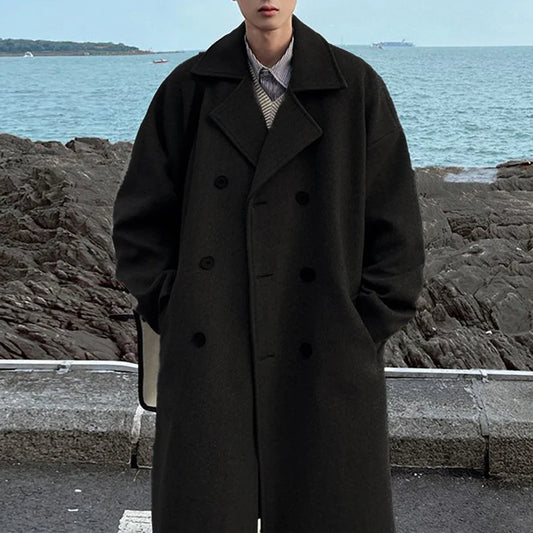 saferido Men's Mid-Length Lapel Collar Coat 2024 Autumn And Winter High-End German Retro Elegant Loose Windbreaker Men's Oversize