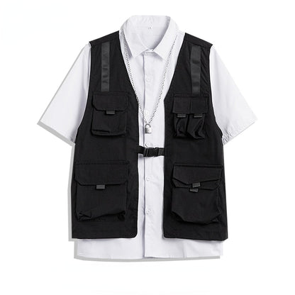 Men's Shorts Set Tank Top Men Cargo Punk Rave Vest Male Shirt Streetwear Hip Hop Hippie Men Clothing Pockets