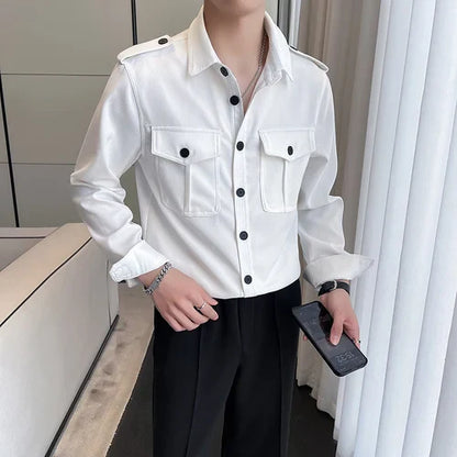 saferido Korean Style Men Spring High Quality Casual Long-sleeved Shirts/Male Slim Fit Fashion Lapel Shirt S-2XL Men Clothing