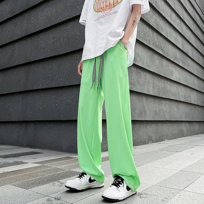 saferido Casual Ice Silk Mopping Pants Mens Four Seasons Fashion Sports Trousers Thin Solid Color Loose Straight Wide Leg Pants Oversize
