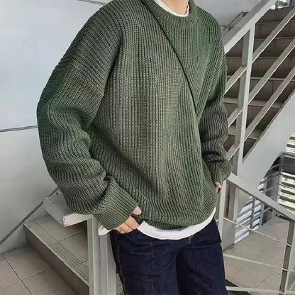 Solid Striped Sweater for Men Autumn Winter Casual O-neck Long Sleeve Pullovers Male Vintage All-match Knitted Jumpers Chic Tops