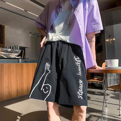 saferido Beach Casual Pants Men's Thin Street Hip-hop Trend Fashion Sports Loose Straight Shorts Oversize Print Graffiti Summer Clothes