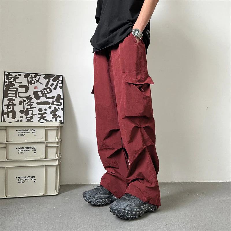 saferido Summer Thin Pants Men Fashion Pocket Cargo Pants Men Japanese Streetwear Hip-hop Loose Straight Pants Mens Oversized Trousers