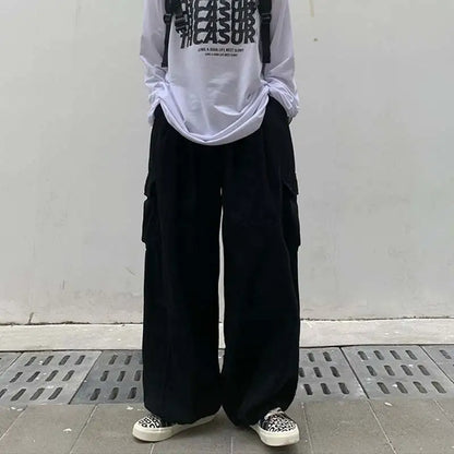 saferido Khaki Cargo Pants Men Elastic Waist Baggy Trousers Fashion Overalls Oversized Bottoms Summer Vintage Male Y2K Clothes Streetwear