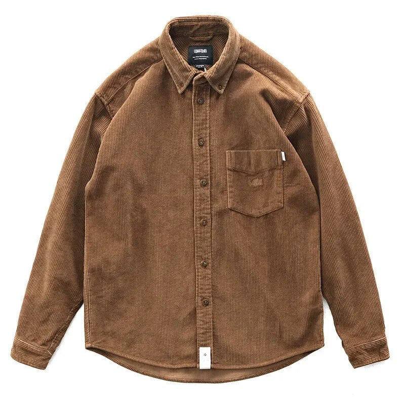 Men's American Casual Wear Japanese Retro Loose Shoulder-wear Thickened Corduroy Shirt